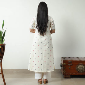 White - Jacquard Cotton A-Line Kurta 20