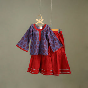 Girls Gota Work Bagh Block Print Cotton Kurta with Sharara Set (3-4 Years) 48