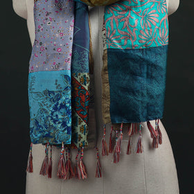 Pure Silk Reversible Patchwork Stole with Tassels 08