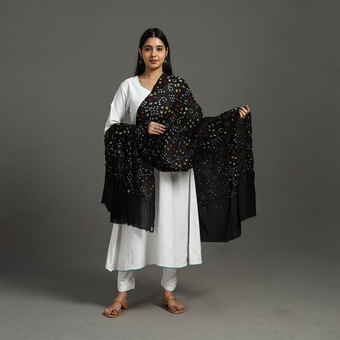 Black - Kutch Tie & Dye Cotton Bandhani Dupatta 12