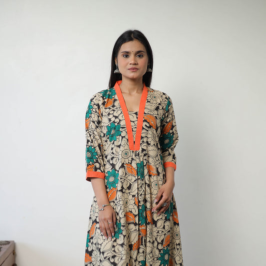 Printed Cotton Flared Kalamkari Kurta with Patchwork 03