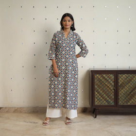 Multicolor - Sequins Work Cotton Straight Ajrakh Print Kurta 06