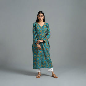 Blue - Block Printed Cotton Straight Bagru Kurta 06