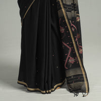 Black - Handloom Cotton Phulia Jamdani Saree with Tassels 34