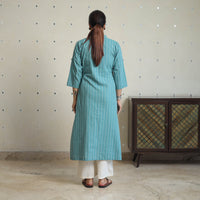 Green - Jacquard Cotton A-Line Kurta 19