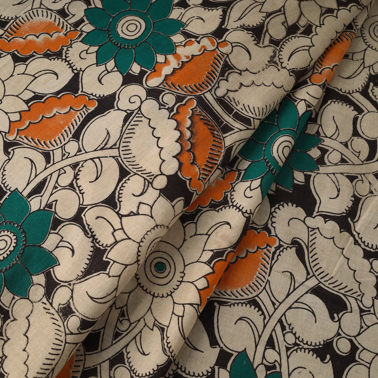 Beige - Printed Cotton Kalamkari Fabric 07