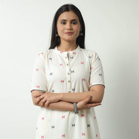 White - Jacquard Cotton A-Line Kurta 20