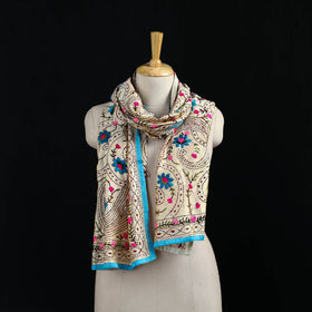 Beige - Ranihati Chanderi Silk Hand Embroidered Stole 90