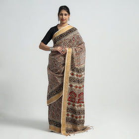 Multicolor Original Pedana Kalamkari Block Print Chanderi Silk Saree