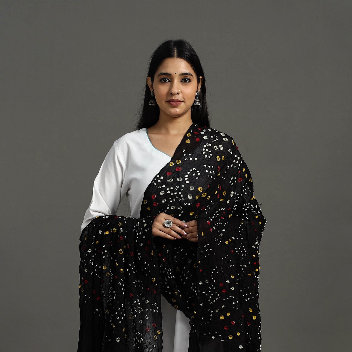 Black - Kutch Tie & Dye Cotton Bandhani Dupatta 12