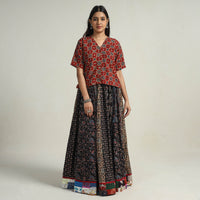 Multicolor - Kutch Block Printed 24 Kali Cotton Long Skirt 36