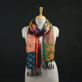 Pure Silk Reversible Patchwork Stole with Tassels 09