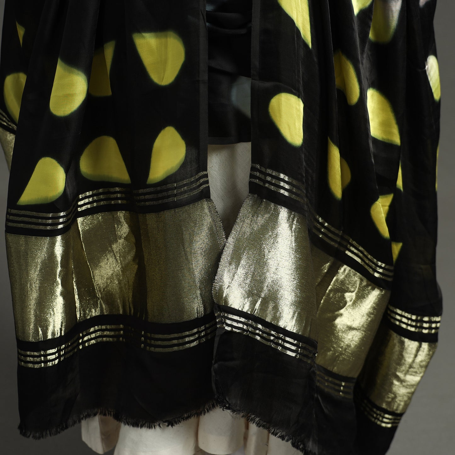 Multicolor - Shibori Clamp Dyed Modal Silk Dupatta with Zari Border 33