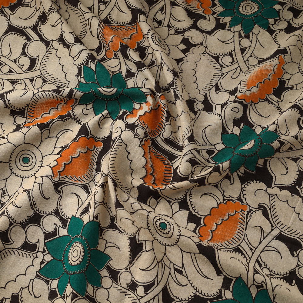 Beige - Printed Cotton Kalamkari Fabric 07