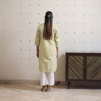 Light Yellow - Shirt Collar Handwoven Cotton Jamdani Kurta 26