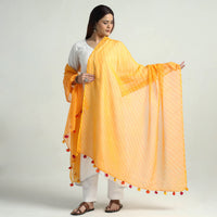 Orange - Leheriya Tie-Dye Mothra Kota Doria Cotton Dupatta with Tassels 10