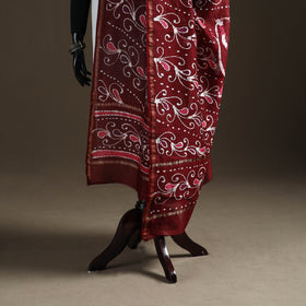 Maroon - hand batik print handloom chanderi silk dupatta 09