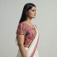 Pink - Srikalahasti Handpainted Penwork Kalamkari Chanderi Silk Stitched Blouse 14