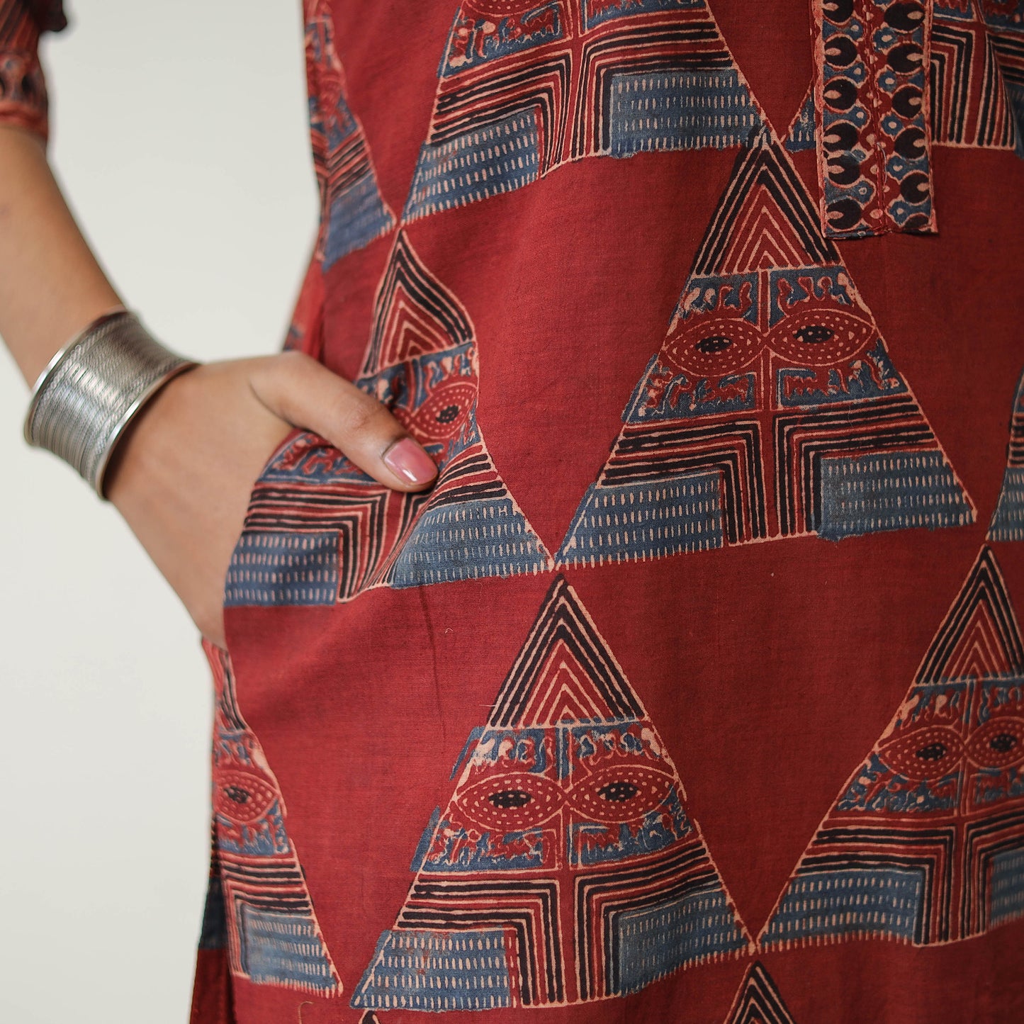 Red - Block Printed Cotton Straight Ajrakh Kurta 28