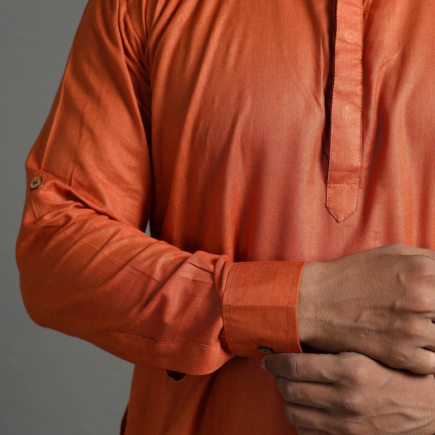 Burnt Orange - Linen Viscose Plain Men Long Pathani Kurta