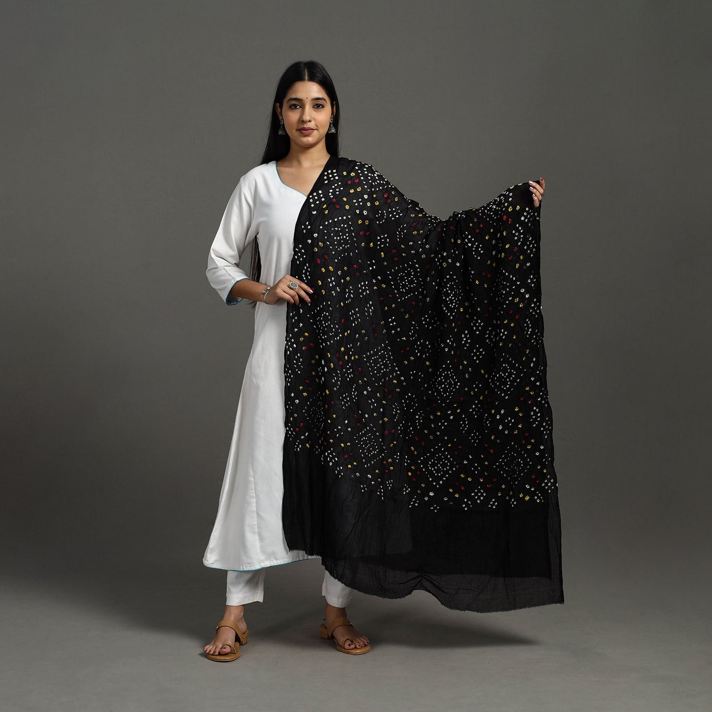 Black - Kutch Tie & Dye Cotton Bandhani Dupatta 13