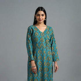 Blue - Block Printed Cotton Straight Bagru Kurta 06