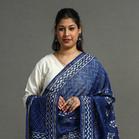 Blue - Bagru Dabu Hand Block Printed Chanderi Silk Zari Dupatta 70