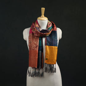 Pure Silk Reversible Patchwork Stole with Tassels 10