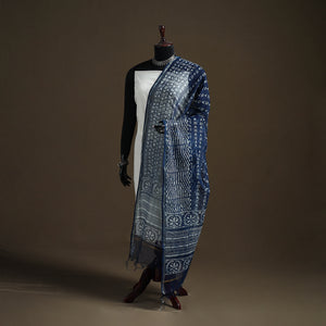 Blue - Pipad Hand Block Print Natural Dyed Kota Doria Cotton Dupatta 14