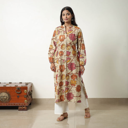 Beige - Straight Cotton Kalamkari Kurta 01