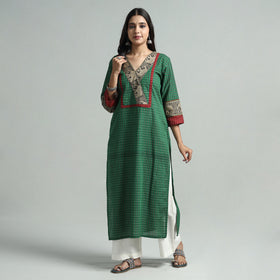 Green - Dharwad Checks Cotton Straight Kurta