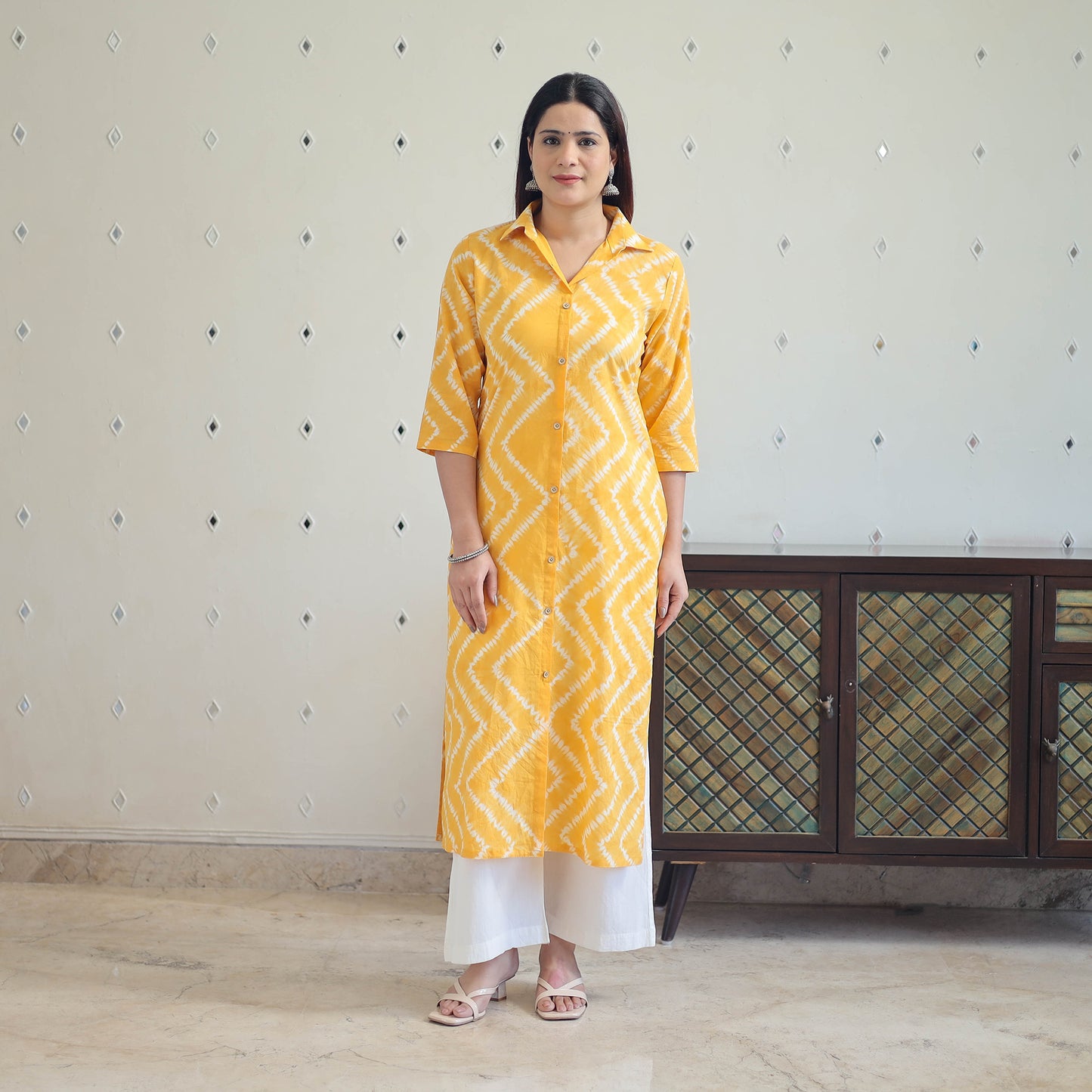 Yellow - Tie & Dye Cotton Straight Shibori Kurta 14