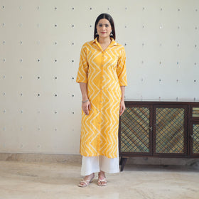Buy Yellow Tie & Dye Cotton Straight Shibori Kurta for Women
