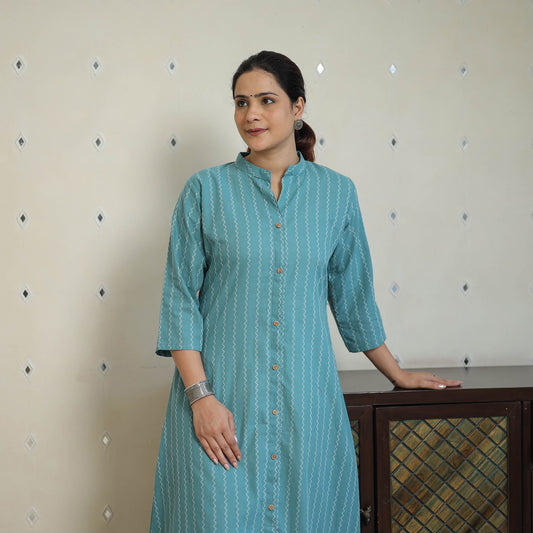 Green - Jacquard Cotton A-Line Kurta 19