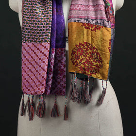 Pure Silk Reversible Patchwork Stole with Tassels 11
