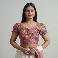 Pink - Srikalahasti Handpainted Penwork Kalamkari Chanderi Silk Stitched Blouse 14