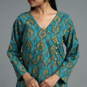 Blue - Block Printed Cotton Straight Bagru Kurta 06