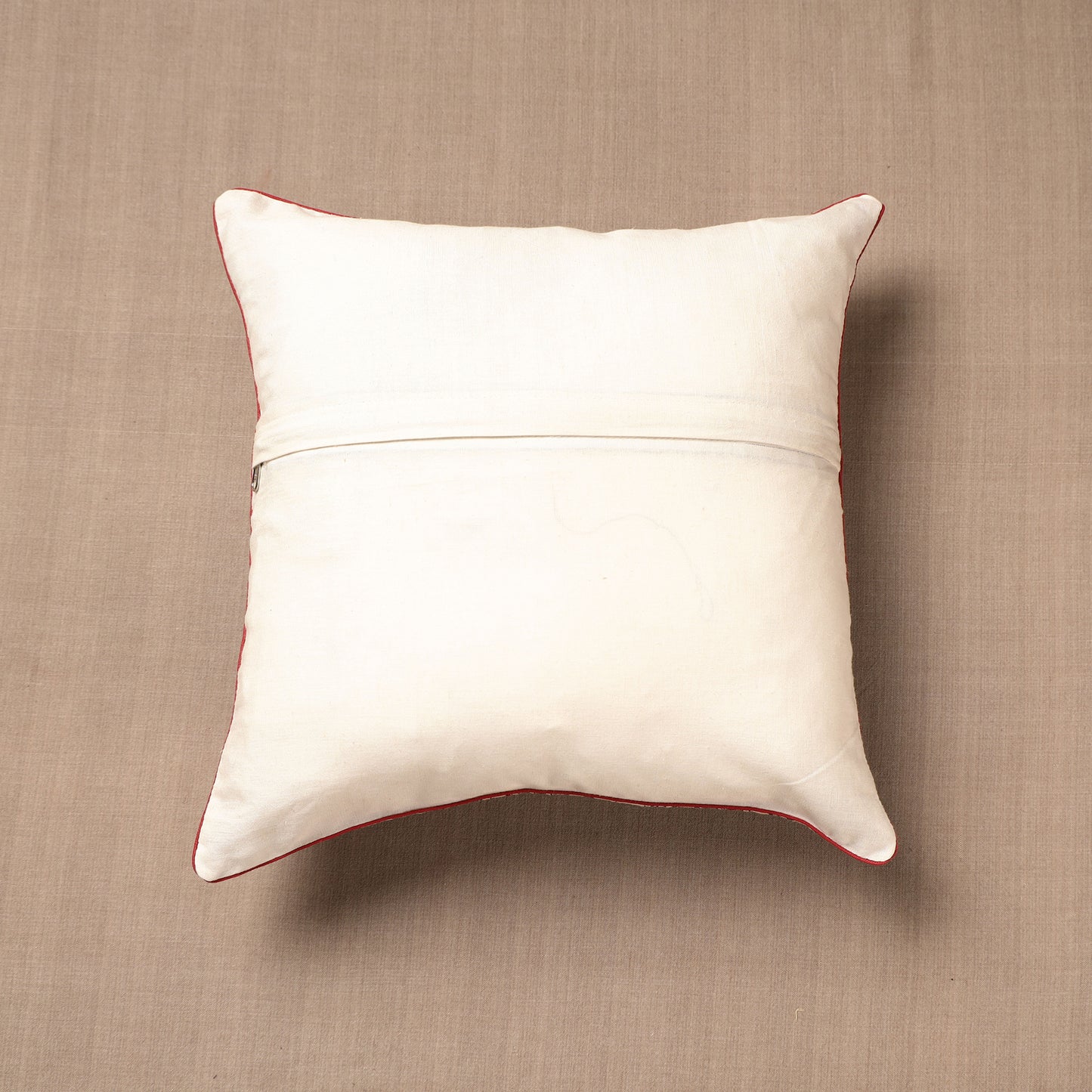 Beige - Kalamkari Block Printed Cotton Cushion Cover (16 x 16 in)