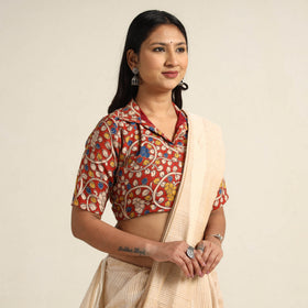 Red - Kalamkari Printed Cotton Stitched Blouse 08