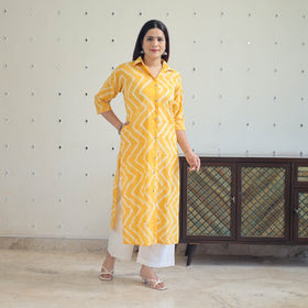 Buy Yellow Tie & Dye Cotton Straight Shibori Kurta for Women