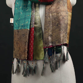 Pure Silk Reversible Patchwork Stole with Tassels 12
