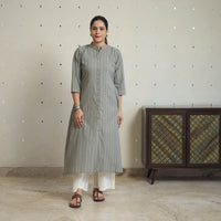 Grey - Jacquard Cotton A-Line Kurta 16