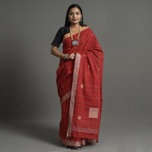 Red - Srikakulam Jamdani Handspun Handloom Cotton Saree 30