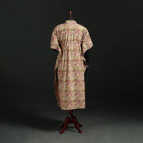 Beige - Kalamkari Hand Block Print Natural Dyed Cotton Kaftan (Long) 02