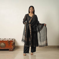 Black - Elegant Linen Silk Handloom Plain Kurta Set 04