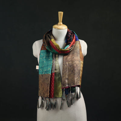 Pure Silk Reversible Patchwork Stole with Tassels 12