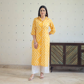 Buy Yellow Tie & Dye Cotton Straight Shibori Kurta for Women