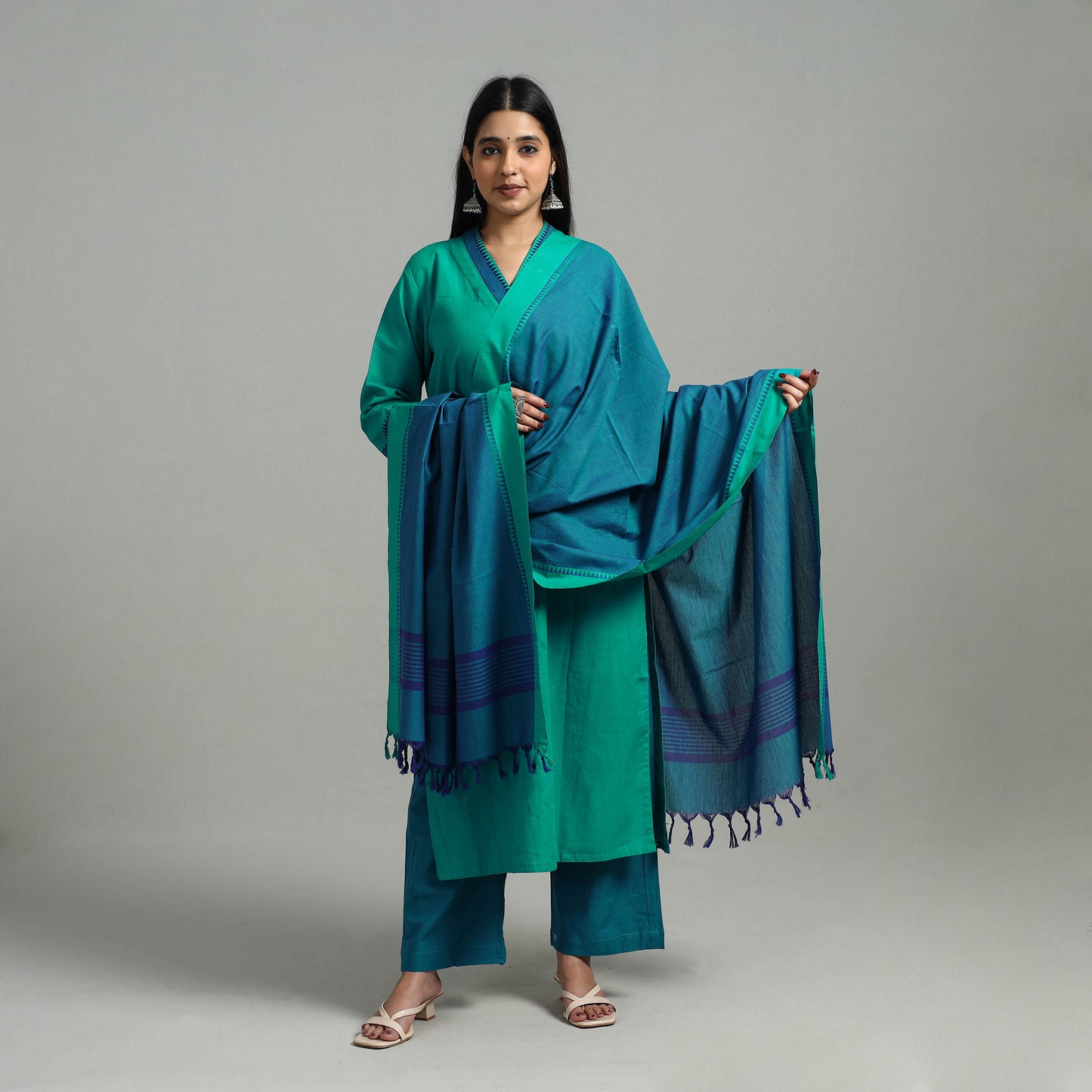 Green - Cotton Dharwad Kurta Set with Palazzo & Dupatta 24