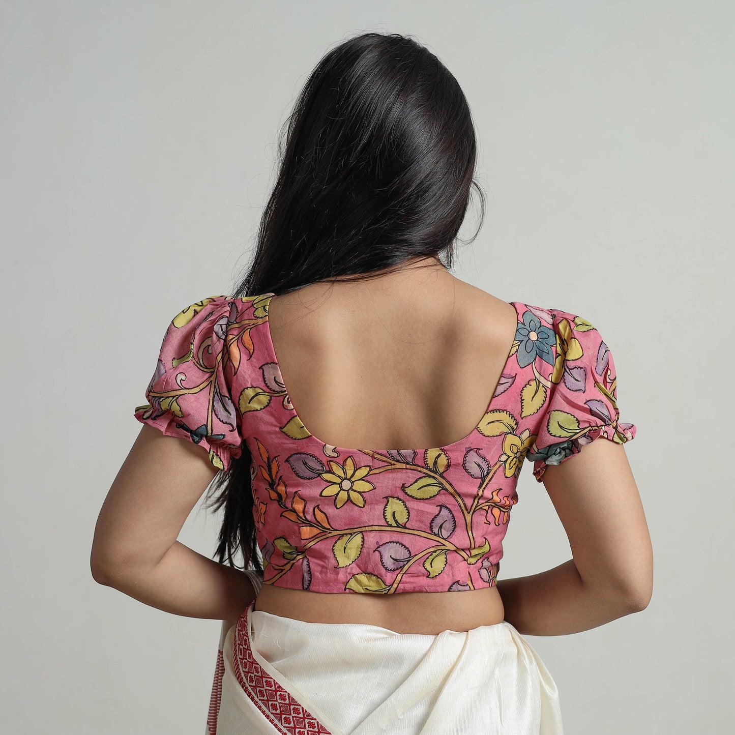 Pink - Srikalahasti Handpainted Penwork Kalamkari Chanderi Silk Stitched Blouse 14