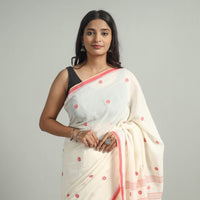 White - Handloom Cotton Phulia Jamdani Saree with Tassels 35